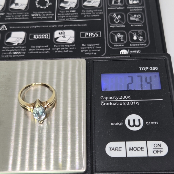 Aquamarine Marquise 10K Yellow Gold Elegant Women's Ring Sz 5.75 Beautiful - Picture 8 of 11